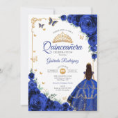 Elegante Chic Royal Blue Rose Gold Quinceanera Einladung (Vorderseite)