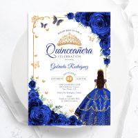 Elegante Chic Royal Blue Rose Gold Quinceanera