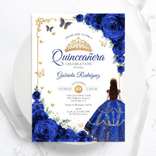 Elegante Chic Royal Blue Rose Gold Quinceanera Einladung