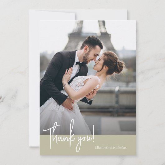 Elegante Chic Sage Green Wedding Dankeskarte (Vorderseite)