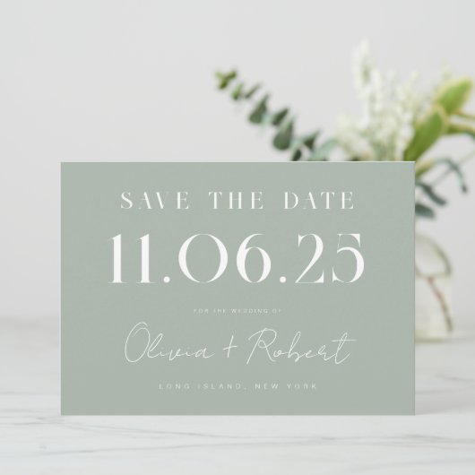 Elegante Chic Sage Green Wedding Date Save the Dat Save The Date (Stehend Vorderseite)