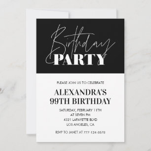 Elegante Chic-Schrift Schwarz Weiß 99. Geburtstag Einladung