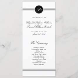 Elegante Chic Schwarz-weiß Monogram Wedding Progra Programm