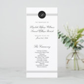 Elegante Chic Schwarz-weiß Monogram Wedding Progra Programm (Stehend Vorderseite)
