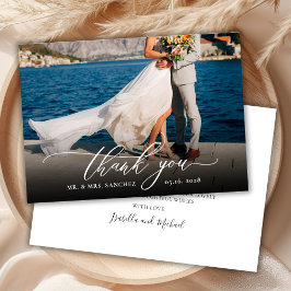 Elegante Chic Script Foto Hochzeit Dankeschön-Kart Dankeskarte