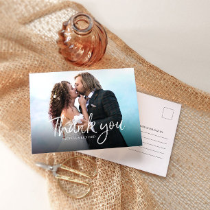 Elegante Chic-Script-Hochzeitsfoto-Dankeschön Postkarte