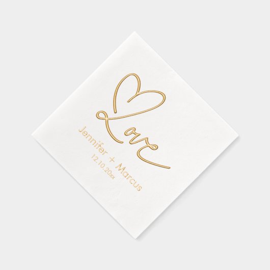 Elegante Chic Script Liebe Heart Wedding Servietten Mit Folie (Rechts)
