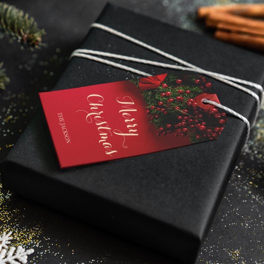 Elegante Chic Script Typografie Rote Weihnachten Geschenkanhänger