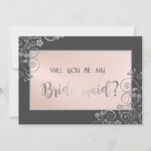 Elegante Chic Silver Blume Bridesmaid Card Einladung (Vorderseite)