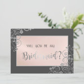 Elegante Chic Silver Blume Bridesmaid Card Einladung (Stehend Vorderseite)