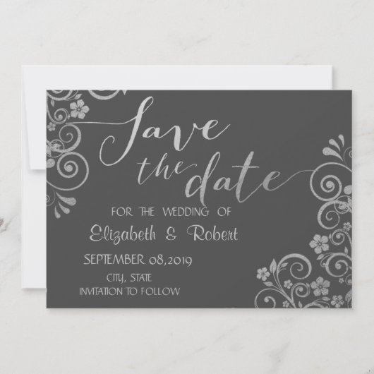 Elegante Chic Silver Blume Save the Date (Vorderseite)
