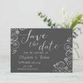 Elegante Chic Silver Blume Save the Date (Stehend Vorderseite)
