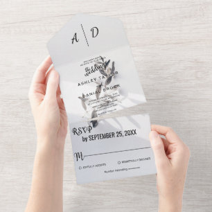 Elegante Chic Silver Rose Summer Floral Wedding All In One Einladung