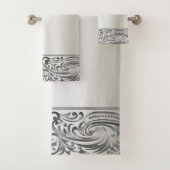 Elegante Chic Silver Wirbel Badhandtuch Set (Insitu)