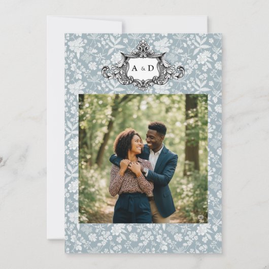 Elegante Chic Soft Indigo DIY Custom Foto Wedding Einladung (Rückseite)
