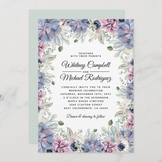Elegante Chic Succulent Florals Wedding Einladung (Vorne/Hinten)