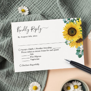 Elegante Chic Sunflower Eukalyptus Blätter Hochzei RSVP Karte