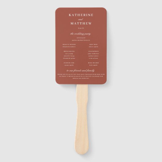 Elegante Chic Terracotta Hochzeitsfeier Programm Fächer (Vorderseite)
