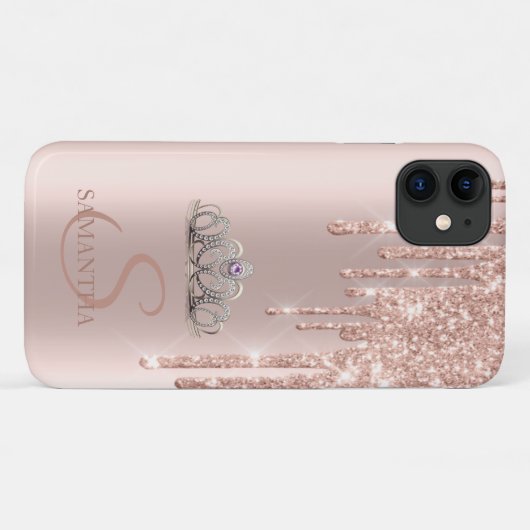 Elegante Chic Tiara Rose Gold Glitzer Tropfen Case-Mate iPhone Hülle (Rückseite (Horizontal))