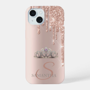Elegante Chic Tiara Roségold Glittertropfen iPhone 15 Hülle
