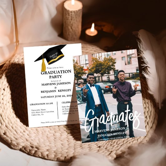 Elegante Chic Twin Double Graduation Party Einladung