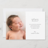 Elegante Chic Typografy Foto Geburtserklärung Ankündigung (Rückseite)