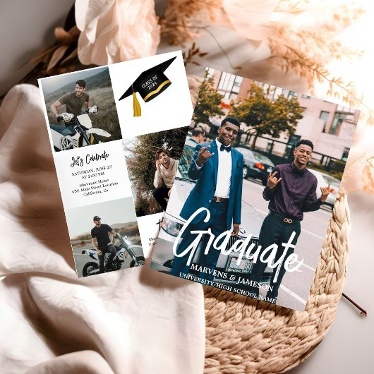 Elegante Chic Typografy Twin Graduation Party Einladung