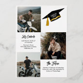 Elegante Chic Typografy Twin Graduation Party Folieneinladung (Rückseite)