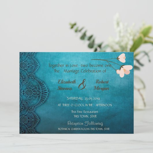 Elegante Chic Vintage Hochzeit Einladung (Stehend Vorderseite)