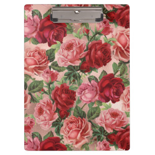 Elegante Chic Vintage Rosa Rote Rosen Floral Klemmbrett