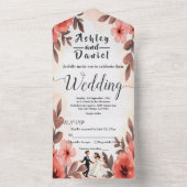 Elegante Chic Watercolor Blumenbräune Hochzeit All In One Einladung (Innen Boden)