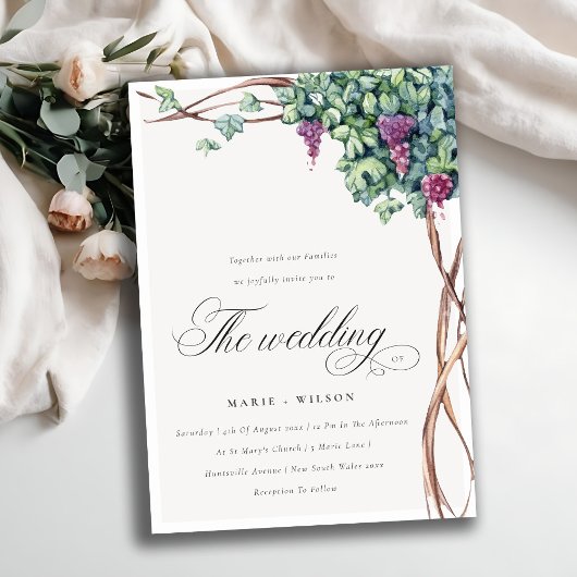 Elegante Chic Watercolor Grapevine Hochzeit Dankeskarte