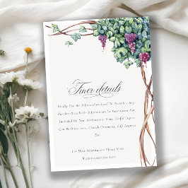 Elegante Chic Watercolor Grapevine Hochzeit Detail Begleitkarte