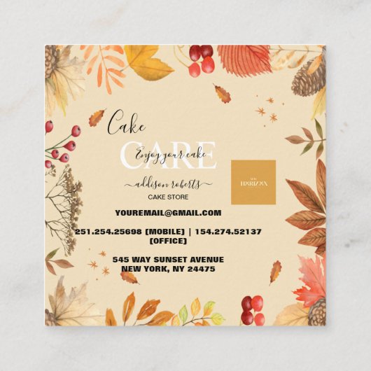 Elegante Chic Watercolor Herbstliche Blume Quadratische Visitenkarte (Rückseite)