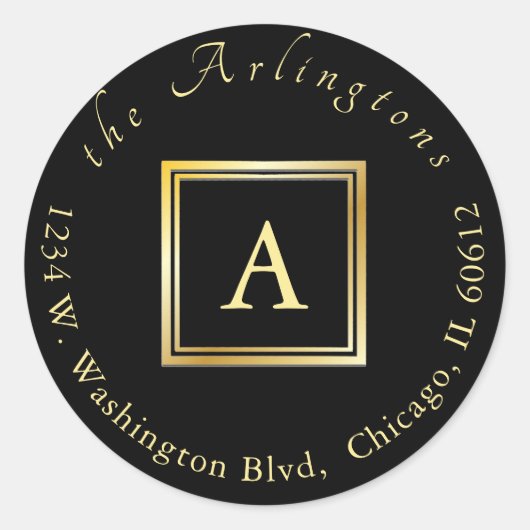 Elegante Chic Wedding Gold Monogram Rücksendeadres Runder Aufkleber (Vorderseite)