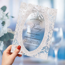 Elegante Chic Weiße Falsche Spitze Kalligrafie Hoc Acryleinladungen