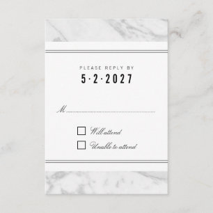Elegante Chic White Gray Marble Wedding RSVP Card