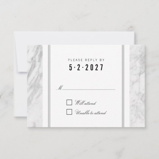 Elegante Chic White Gray Marble Wedding RSVP Card Karte (Vorderseite)