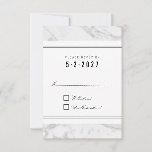 Elegante Chic White Gray Marble Wedding RSVP Card Karte (Vorderseite)