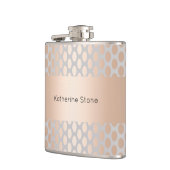 Elegante Chick Rose Gold Polka Dots Muster Grau Flachmann (Links)