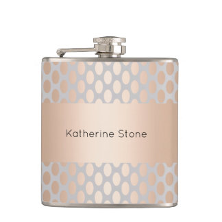 Elegante Chick Rose Gold Polka Dots Muster Grau Flachmann