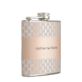 Elegante Chick Rose Gold Polka Dots Muster Grau Flachmann (Rechts)