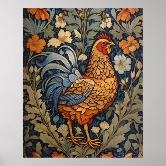 Elegante Chicken William Morris Inspiriert Poster (Vorne)