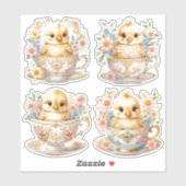 Elegante Chicks im Teacup - Blumendesign Aufkleber (Blatt)