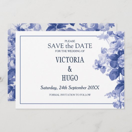 Elegante China Blue Wedding speichern das Datum Save The Date (Vorne/Hinten)