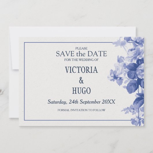 Elegante China Blue Wedding speichern das Datum Save The Date (Vorderseite)