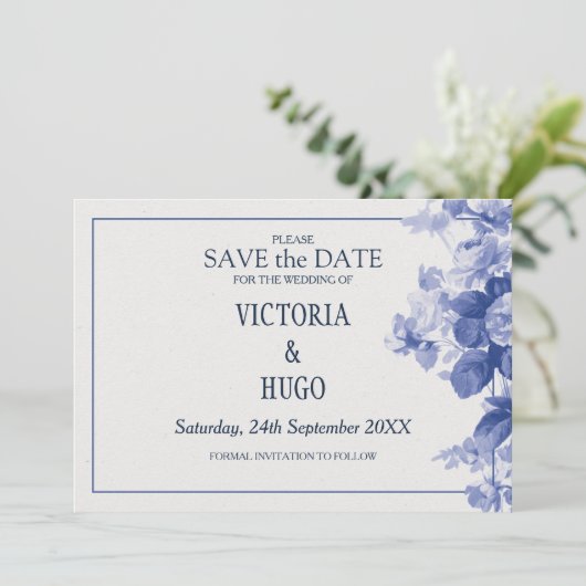 Elegante China Blue Wedding speichern das Datum Save The Date (Stehend Vorderseite)