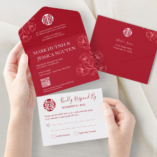 Elegante chinesische Blumen-Hochzeitseinladung in All In One Einladung
