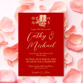 Elegante chinesische Hochzeit florale Doppelglückl Folieneinladung