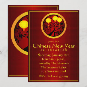 Elegante chinesische New Year Rooster Gold Lantern Einladung